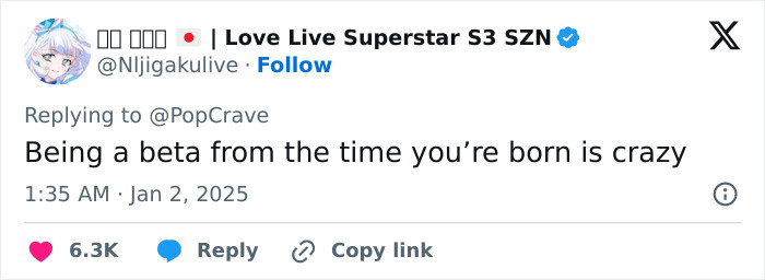 Tweet humorously commenting on Generation Beta with the text “Being a beta from the time you’re born is crazy.”