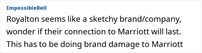 "Comment discussing Royalton's reputation and its impact on Marriott, related to a Cancun resort issue.