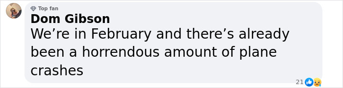 Comment expressing concern over frequent plane crashes, highlighting an aviation disaster trend.