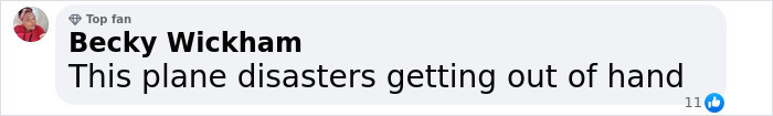 Facebook comment about aviation disaster, expressing concern over frequency of plane incidents.
