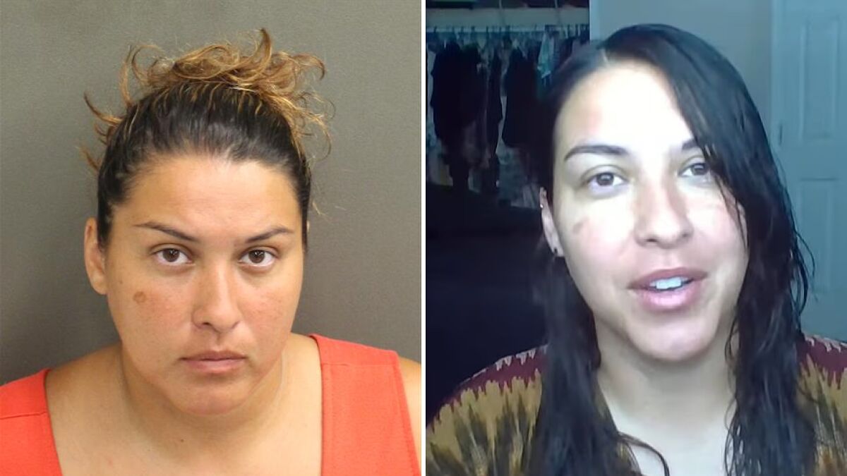 Mugshot and casual photo of a woman linked to boy who ate in teacher's classroom due to issues fitting in before alleged assault.
