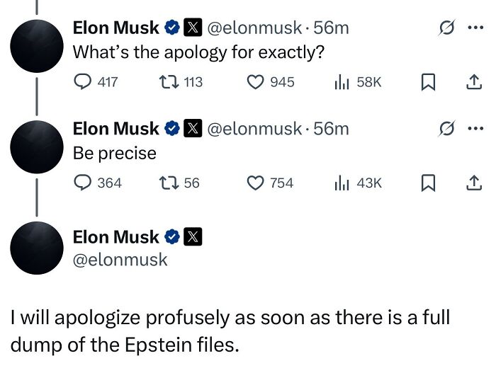 Screenshot of Elon Musk’s tweets referencing Epstein files, illustrating the Elon Musk and Donald Trump rivalry.