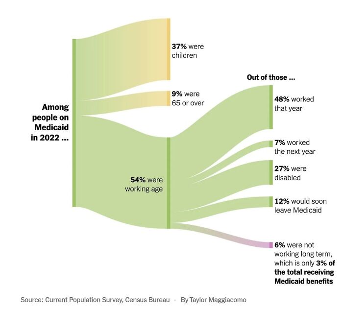 Medicaid recipients by age and work status in 2022, highlighting working age and employment trends among beneficiaries. Medicaid recipients by age and work status in 2022, highlighting working age and employment trends among beneficiaries.