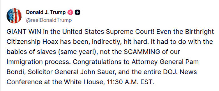 Donald J. Trump’s tweet about the U.S. Supreme Court and Barron Trump’s U.S. citizenship amid heated debate.