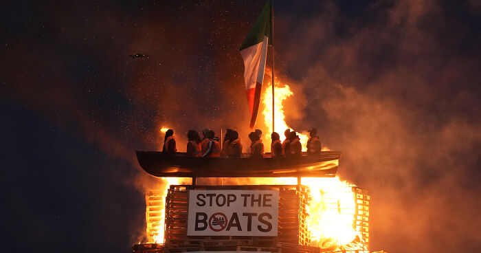 Outrage As “Vile, Racist” Bonfire With Mock Migrant Boat Is Set Alight