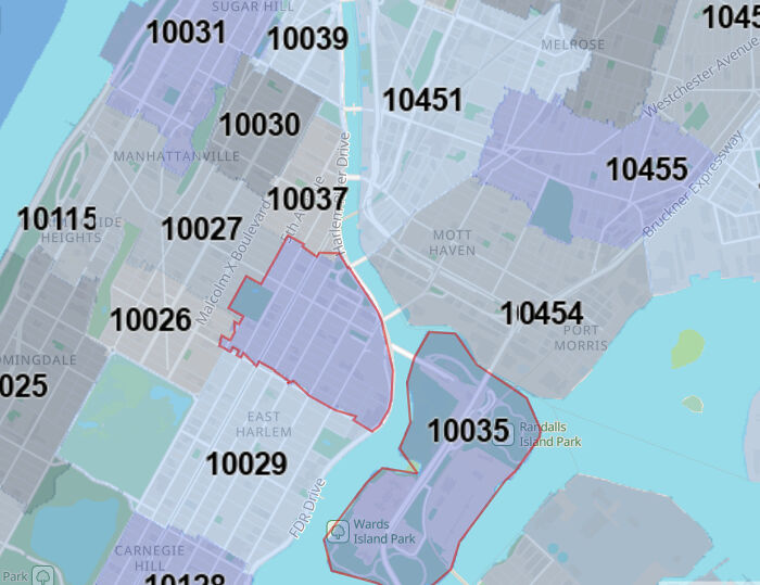 Map highlighting affected zones in New York City during the Legionnaires’ disease outbreak with sick and deceased cases indicated.