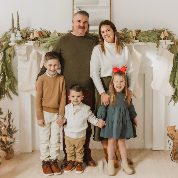 Family portrait in a festive setting symbolizing a mom who posted TikToks on husband’s brain cancer.