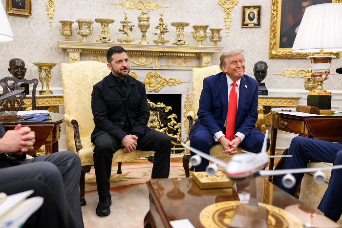 Ukrainian president and Donald Trump seated in the Oval Office during a formal meeting at the White House. Ukrainian president and Donald Trump seated in the Oval Office during a formal meeting at the White House.