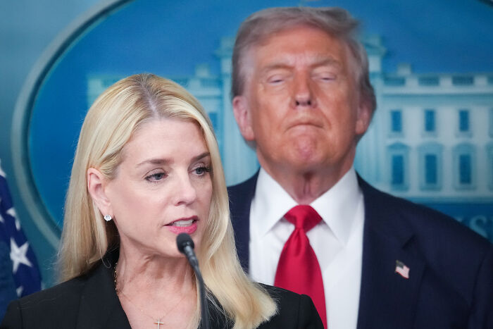 Woman speaking at a podium with Trump behind, highlighting federal takeover of Washington D.C. issues and political impact.