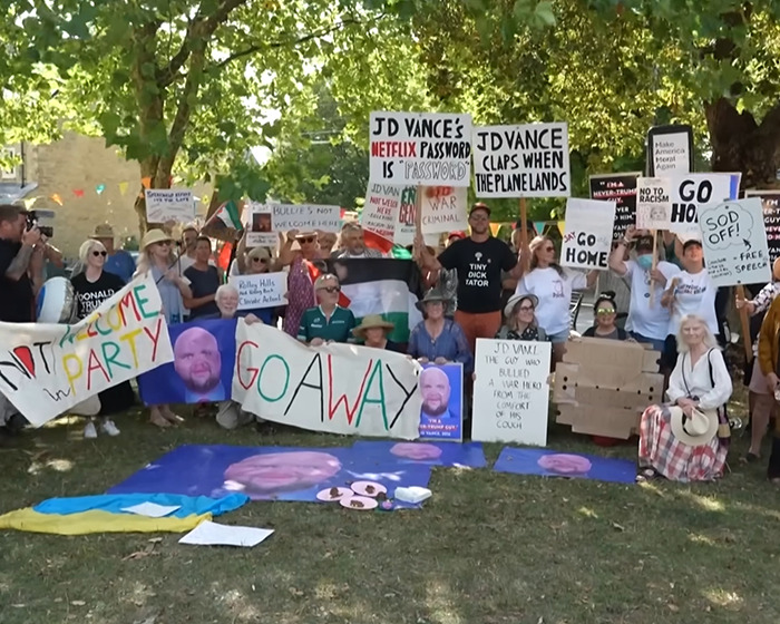 Protesters express villagers’ fury over JD Vance convoy taking disabled parking spots at grocery store.
