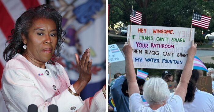 Outrage As Trans Rights Protester Waves Racist ‘Blacks Can’t Share My Water Fountain’ Sign