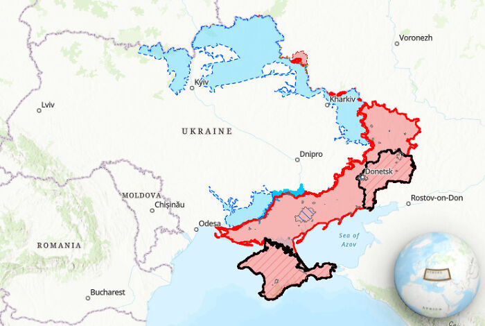 Map showing conflict zones in Ukraine highlighting areas relevant to the Ukraine war and Trump’s statements on Zelenskyy.