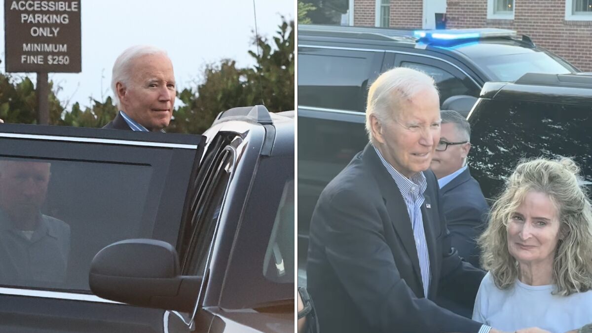 Joe Biden appears frail with a visible disturbing head wound while interacting with people near black SUVs.
