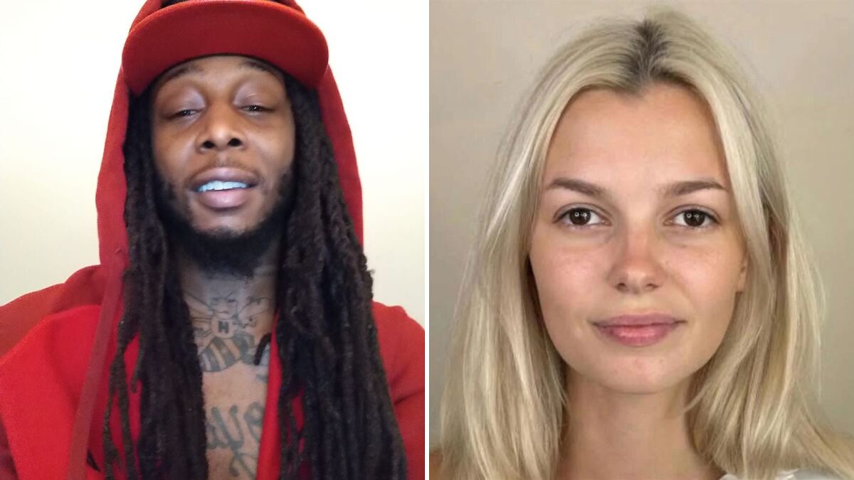 Man in red hoodie with dreadlocks and blonde woman with neutral expression, related to Ukrainian refugee stabbing video.
