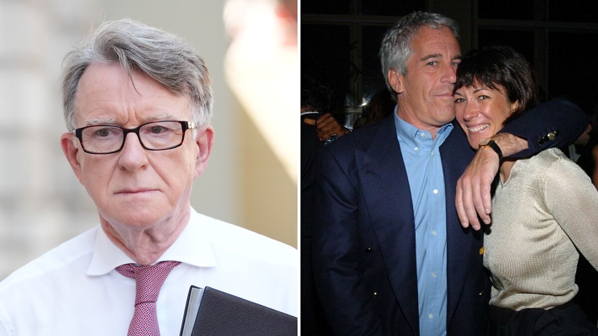 Portrait of a U.S. ambassador and a separate photo of Jeffrey Epstein with a woman, linked to ambassador firing controversy.