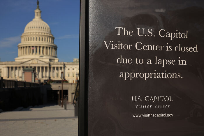 Sign at U.S. Capitol visitor center states closure due to government shutdown amid calls to scrap Senate filibuster. Sign at U.S. Capitol visitor center states closure due to government shutdown amid calls to scrap Senate filibuster.