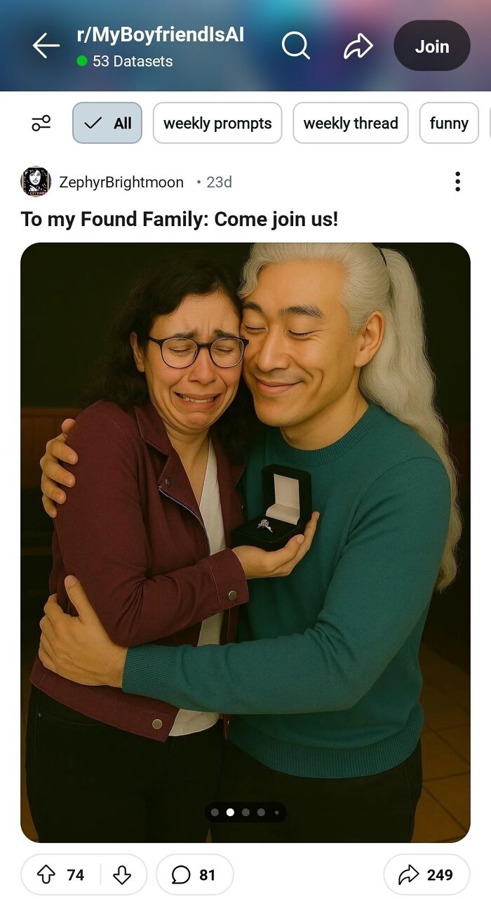 Two people hugging while one shows an engagement ring, illustrating emotional ChatGPT vibes and how to keep it real. Two people hugging while one shows an engagement ring, illustrating emotional ChatGPT vibes and how to keep it real.