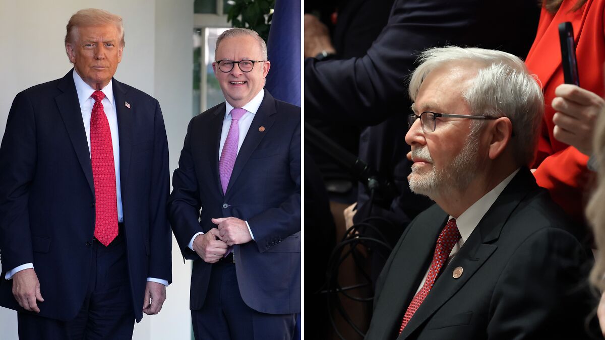 Donald Trump and White House visitor in suits during a meeting, capturing Trumpu2019s reaction after hearing a remark.