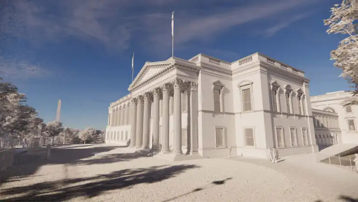3D model of the historic East Wing of the White House prior to demolition for Trump's ballroom project under review. 3D model of the historic East Wing of the White House prior to demolition for Trump's ballroom project under review.