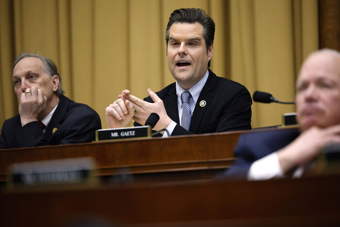 Matt Gaetz speaking during a congressional hearing amid probe involving a teen who lived in shelter and did adult work. Matt Gaetz speaking during a congressional hearing amid probe involving a teen who lived in shelter and did adult work.