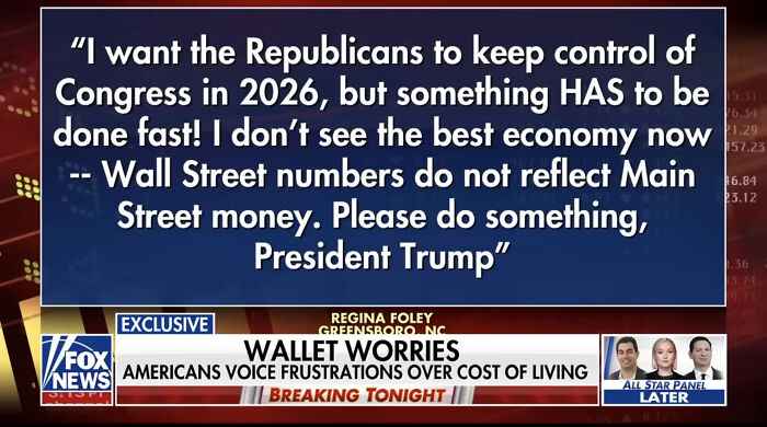 Screenshot of a Fox News segment showing a plea to President Trump about reducing grocery prices and cost of living concerns. Screenshot of a Fox News segment showing a plea to President Trump about reducing grocery prices and cost of living concerns.