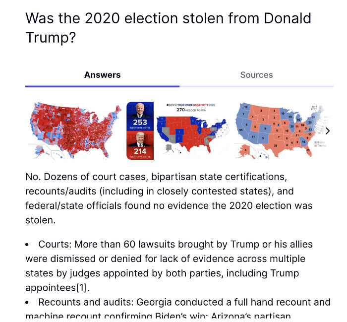 Map visuals and data highlighting Truth Social AI tool calling BS on Donald Trump claims about the 2020 election. Map visuals and data highlighting Truth Social AI tool calling BS on Donald Trump claims about the 2020 election.