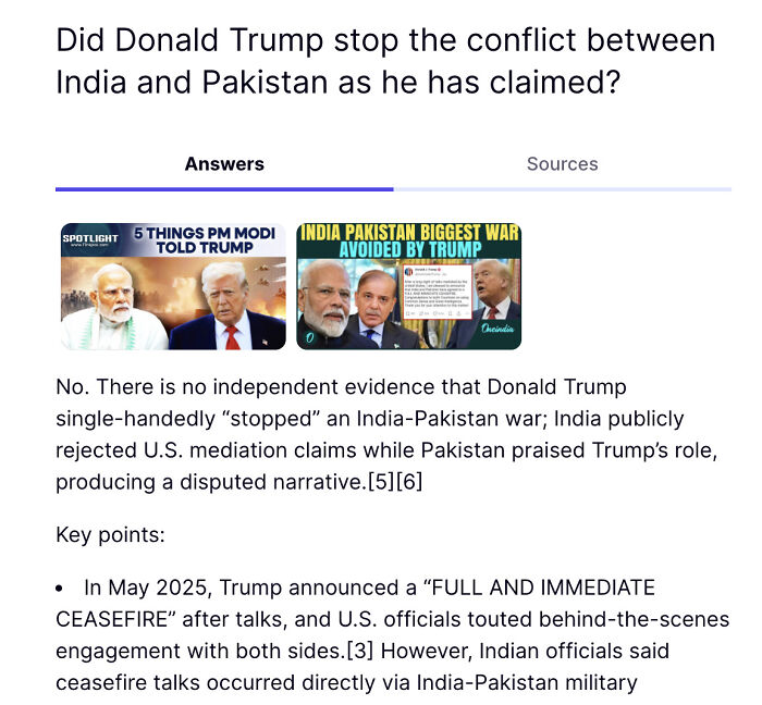AI analysis on Truth Social evaluating Donald Trump claims about India-Pakistan conflict mediation and its disputed accuracy. AI analysis on Truth Social evaluating Donald Trump claims about India-Pakistan conflict mediation and its disputed accuracy.