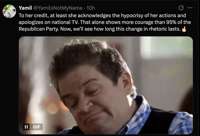 Man with closed eyes and a smirk in a blue checkered shirt, reacting to Marjorie Taylor Greene’s response viral moment. Man with closed eyes and a smirk in a blue checkered shirt, reacting to Marjorie Taylor Greene’s response viral moment.