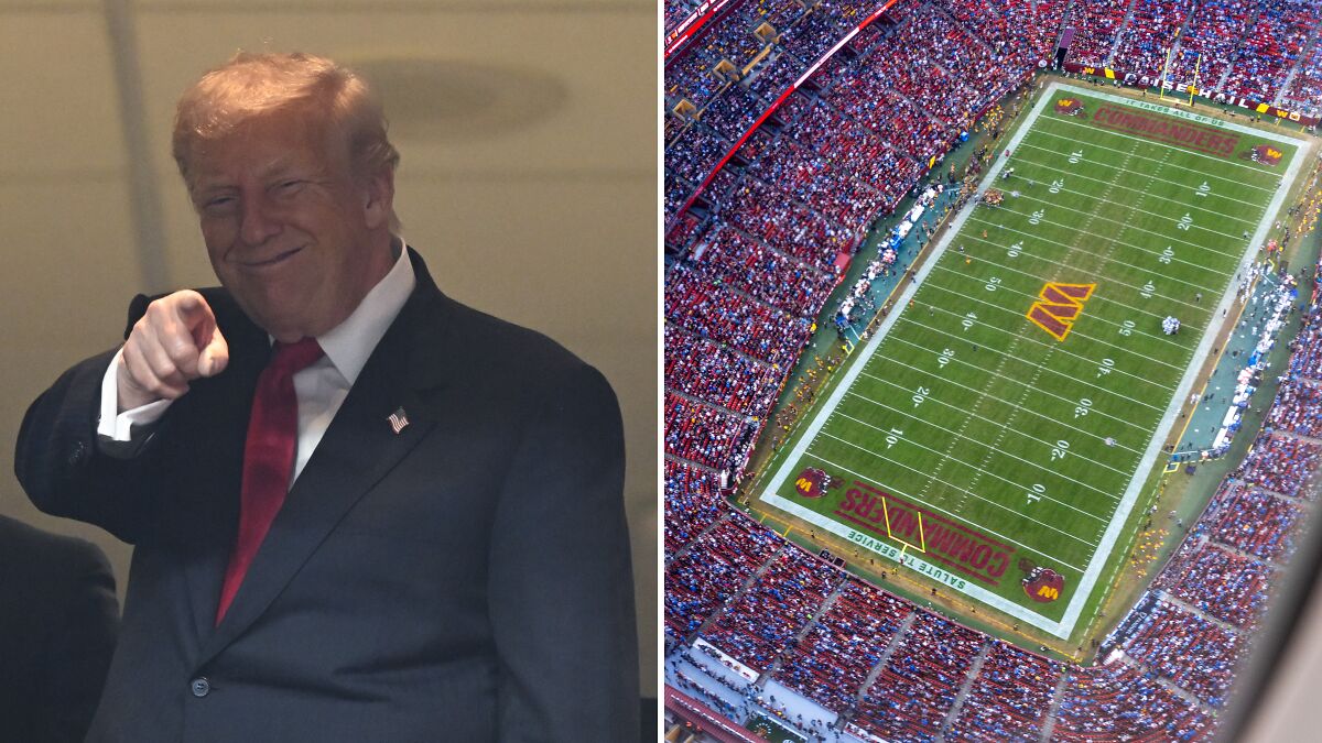 Donald Trump at football game, met with loud boos after calling for stadium to be named after him.