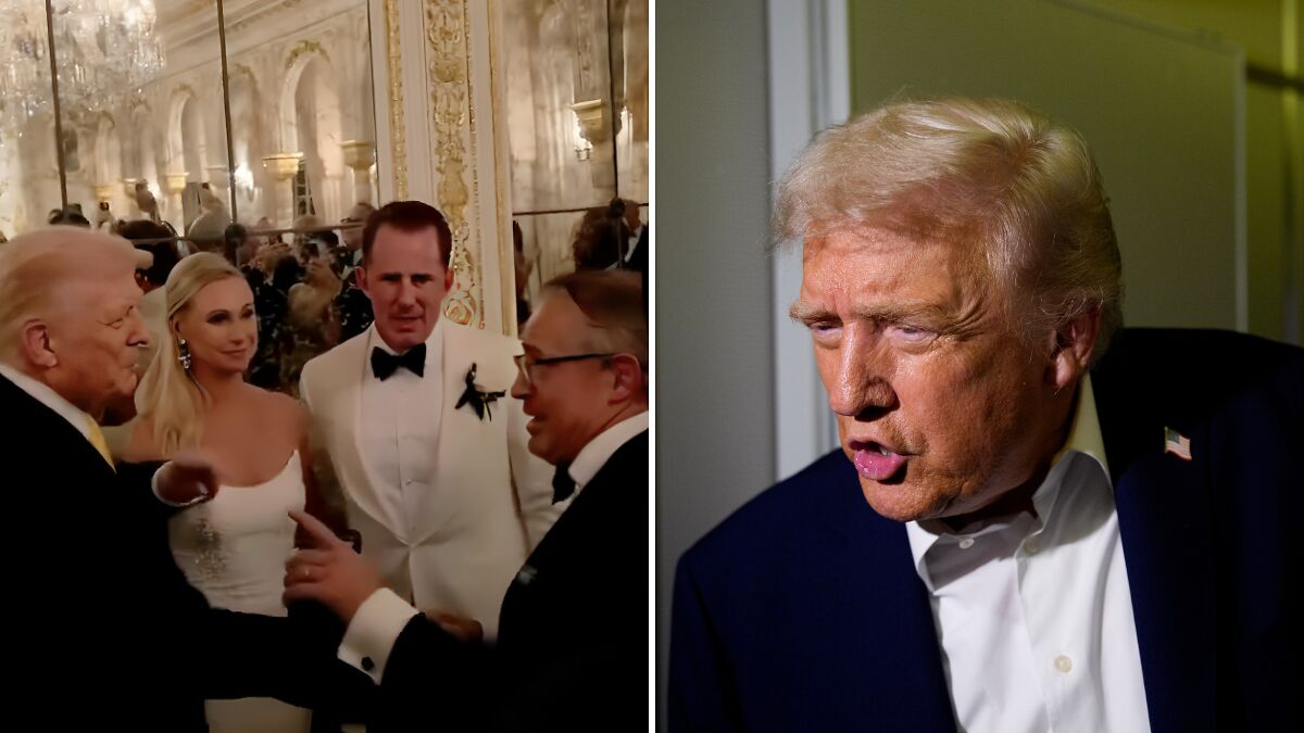 Donald Trump reacting at Mar-a-Lago wedding event, Metaxas commenting after Trumpu2019s unexpected Mar-a-Lago appearance.