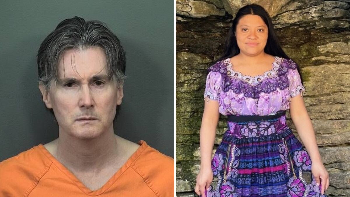 Indiana man charged in shooting of house cleaner who arrived at wrong home, shown in mugshot beside victim in traditional dress.