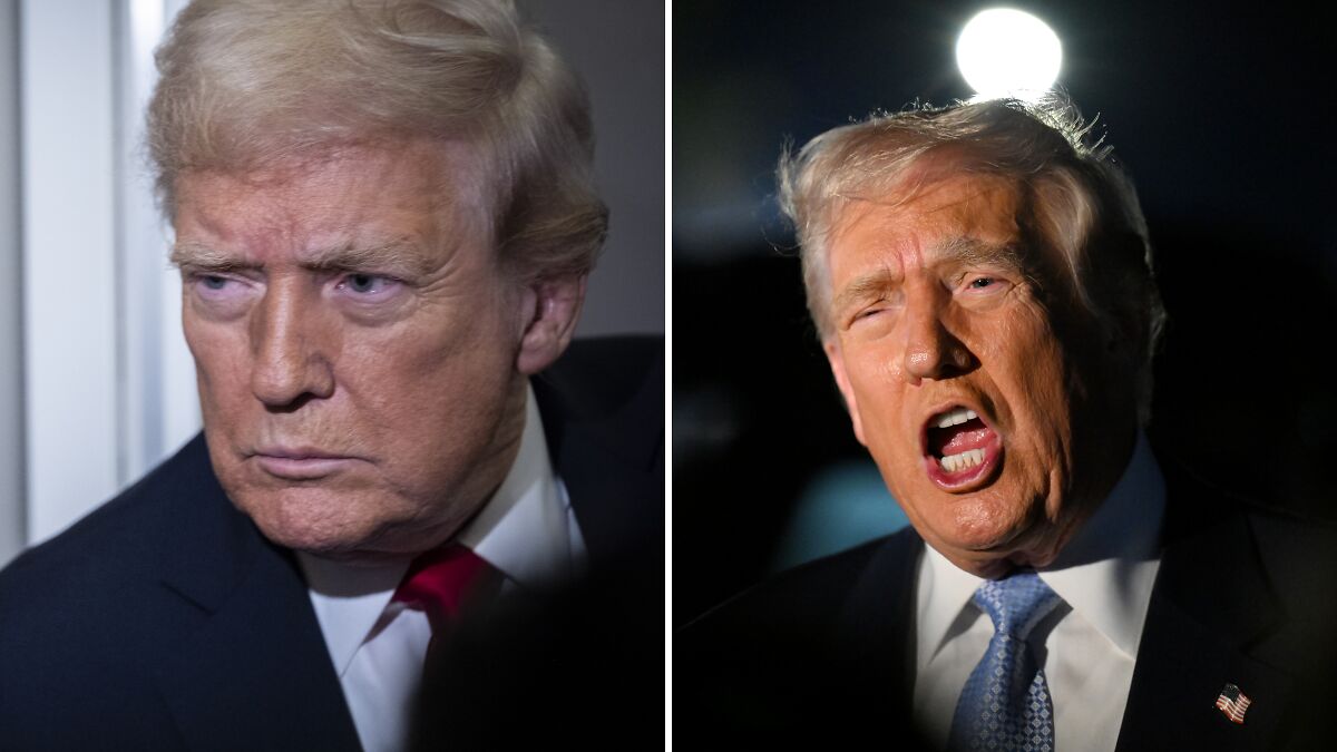 Donald Trump in two close-up portraits showing serious and speaking expressions, related to WH standing by Trump transparency.