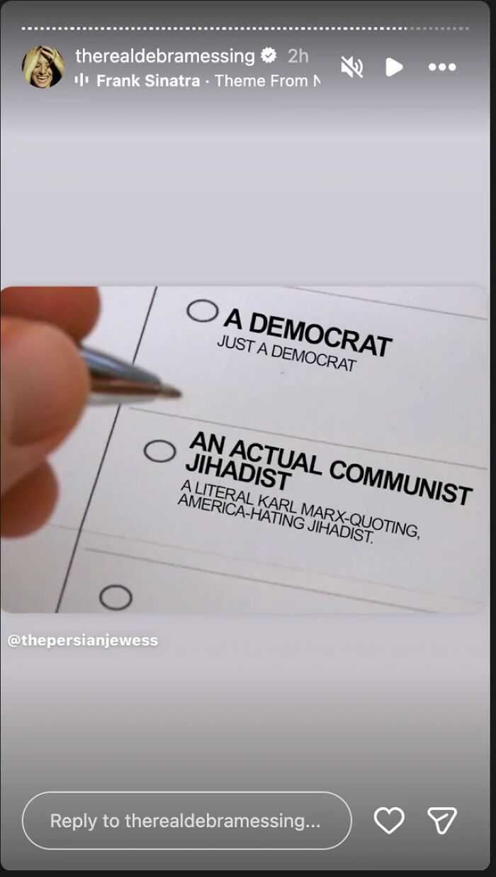 Debra Messing sharing a controversial ballot image labeling a Democrat as an actual communist jihadist online. Debra Messing sharing a controversial ballot image labeling a Democrat as an actual communist jihadist online.