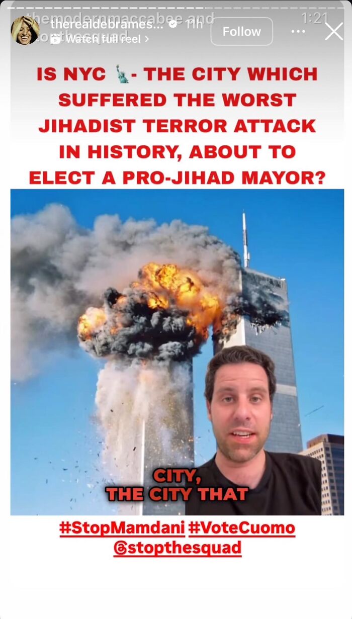 Image showing a man speaking with a background of the Twin Towers explosion, addressing backlash involving Zohran Mamdani. Image showing a man speaking with a background of the Twin Towers explosion, addressing backlash involving Zohran Mamdani.