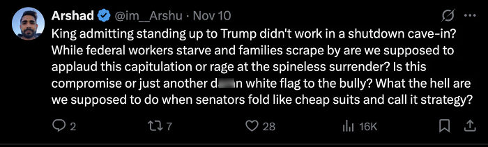 Outrage Erupts Over Senator’s Government Shutdown Comments: “When Senators Fold Like Cheap Suits”