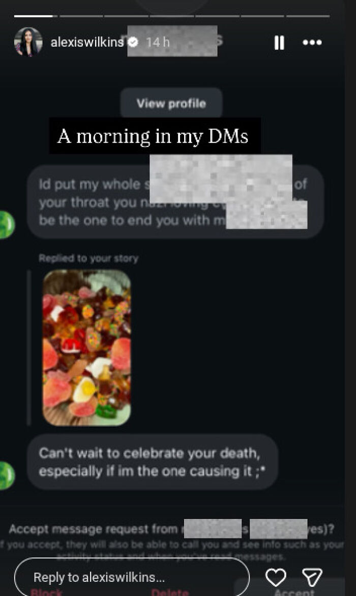 Screenshot of a social media direct message highlighting outrage over FBI Director Kash Patel and SWAT security for his country musician girlfriend. Screenshot of a social media direct message highlighting outrage over FBI Director Kash Patel and SWAT security for his country musician girlfriend.