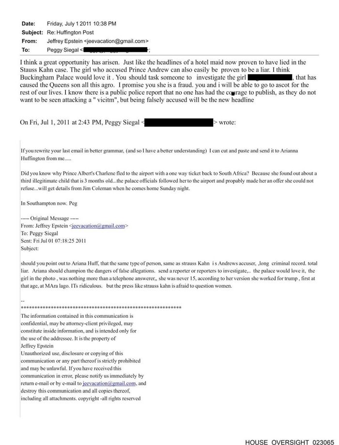 Screenshot of Epstein’s emails showing a confidential message discussing influential people rarely making headlines.