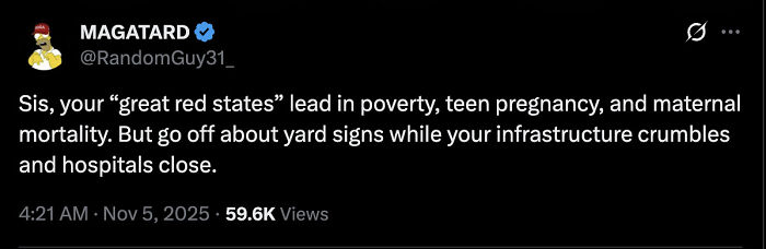 Tweet criticizing great red states for poverty and infrastructure issues, highlighting social media roasts of Tomi Lahren’s warning. Tweet criticizing great red states for poverty and infrastructure issues, highlighting social media roasts of Tomi Lahren’s warning.