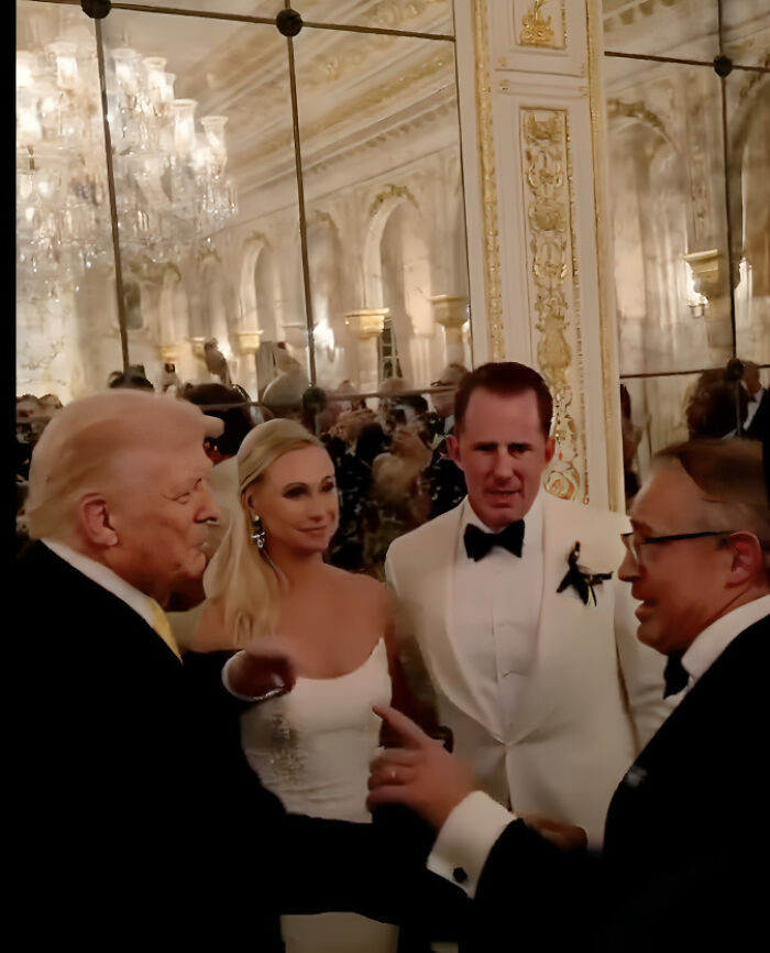 Donald Trump at a Mar-a-Lago wedding, interacting with guests in a formal setting with opulent decor. Donald Trump at a Mar-a-Lago wedding, interacting with guests in a formal setting with opulent decor.