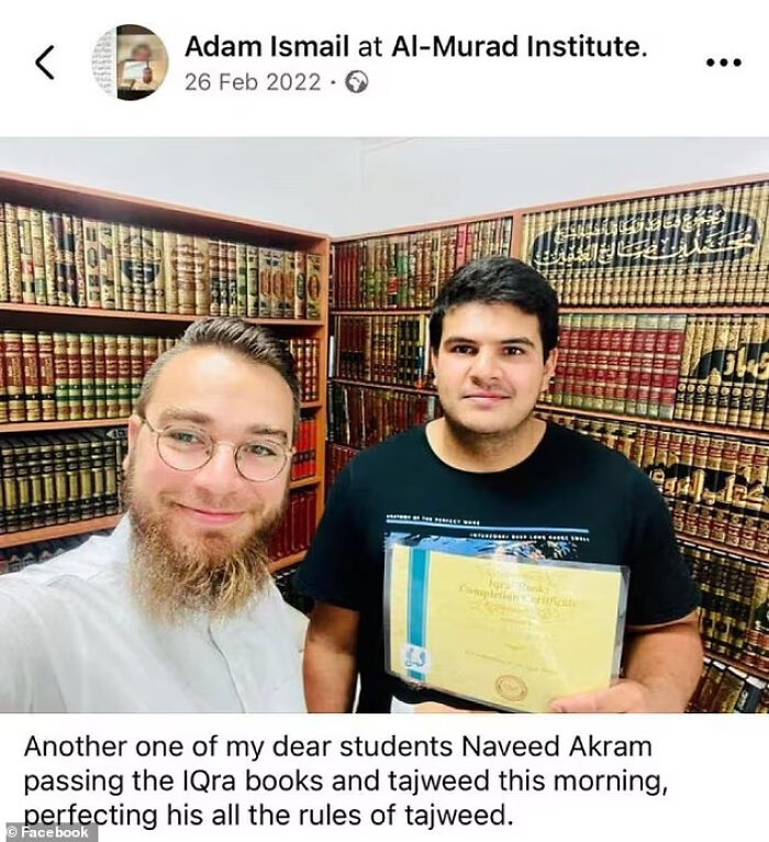 Former teacher and student in a library setting, related to alleged Bondi Beach gunman after Hanukkah attack. Former teacher and student in a library setting, related to alleged Bondi Beach gunman after Hanukkah attack.