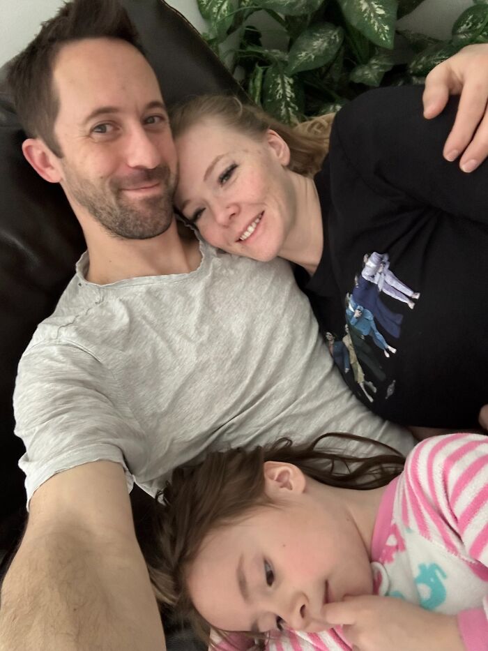 A family selfie showing a mom, dad, and child, related to mom allegedly kidnapping own kids to save from end days.