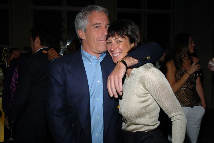 Jeffrey Epstein and Ghislaine Maxwell posing closely at an indoor event as lawmakers warn Pam Bondi of prosecution.