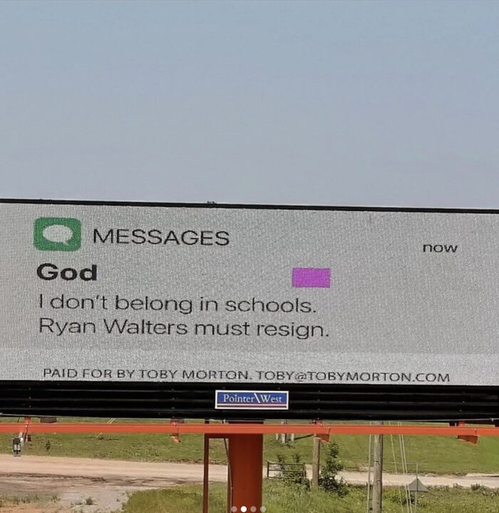 Billboard showing a fake text message in a comedy style possibly linked to Trump&rsquo;s Kennedy Center website hijacking.