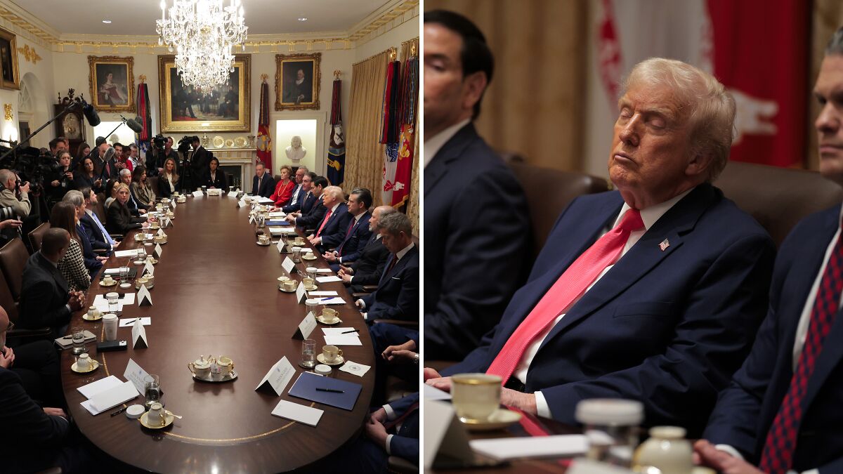 Trumpu2019s cabinet meeting with members seated at a long table, featuring moments that shocked the nation during discussions