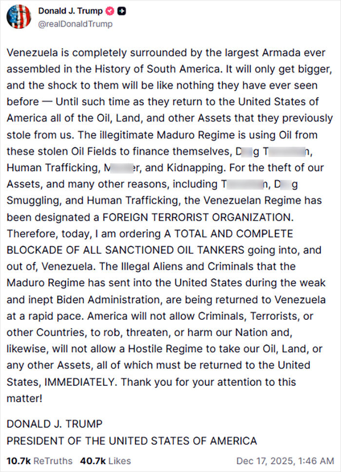 Trump Hits Venezuela With “Total” Tanker Blockade As Regime-Change Speculation Mounts Trump Hits Venezuela With “Total” Tanker Blockade As Regime-Change Speculation Mounts