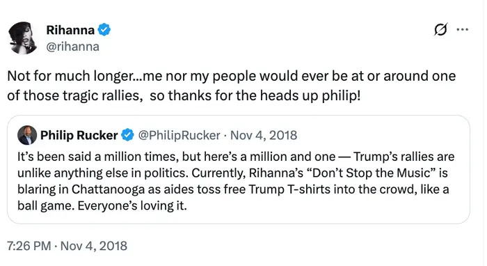 Tweet screenshot showing a response about ICE using Sabrina Carpenter song in anti-immigration video controversy.