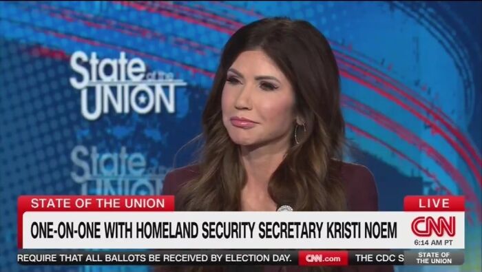 Kristi Noem speaking in a CNN State of the Union interview about the ICE officer incident and her shocking reply.