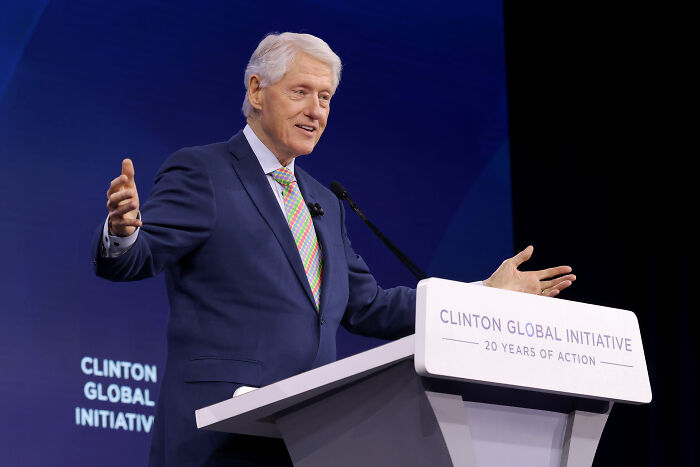 Bill Clinton speaking at the Clinton Global Initiative event, addressing issues related to Obamas slamming Trump over Alex Pretti slaying.