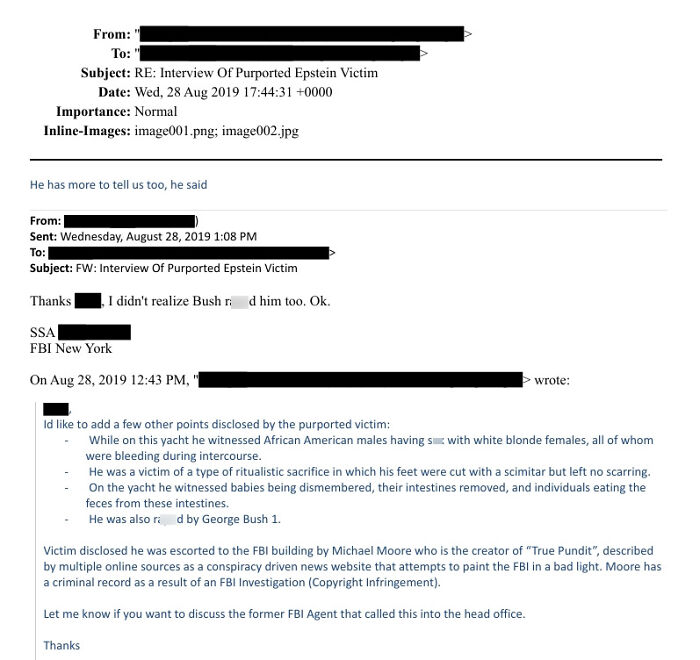 Email excerpt showing claims of ritualistic sacrifice and disturbing acts linked to Epstein files involving a vanished Mexican model