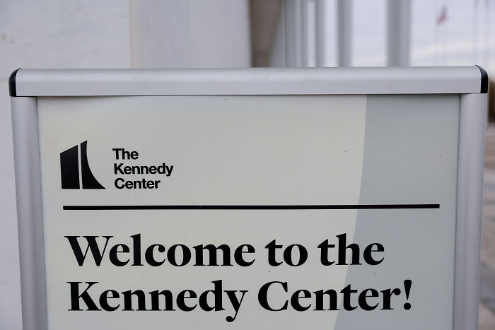 Sign at the Kennedy Center entrance welcoming visitors, related to Trump’s statement about Kennedy Center repairs and closure. Sign at the Kennedy Center entrance welcoming visitors, related to Trump’s statement about Kennedy Center repairs and closure.